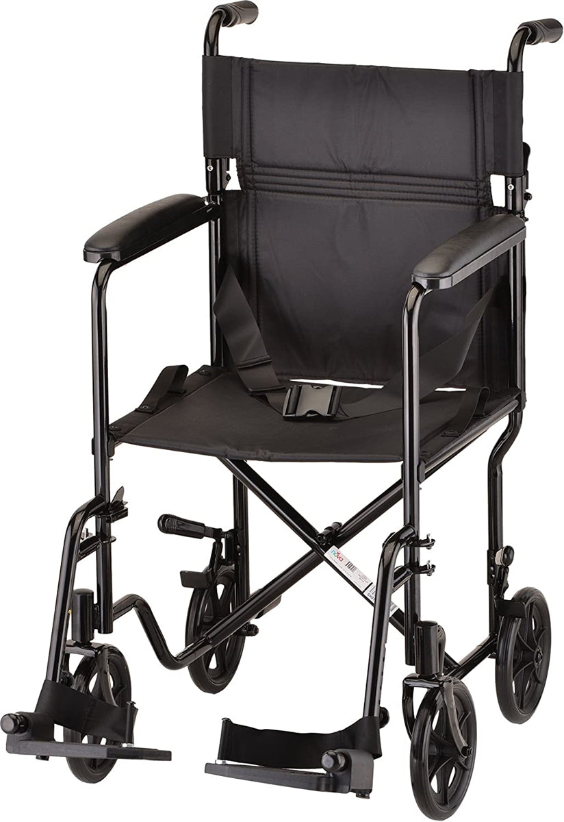 Nova 19 Inch Steel Transport Chair w/ Aluminum Footrests
