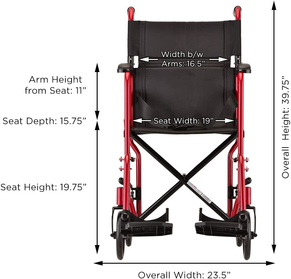 Nova 19 Inch Steel Transport Chair w/ Aluminum Footrests