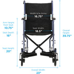 Nova 19 Inch Steel Transport Chair w/ Aluminum Footrests