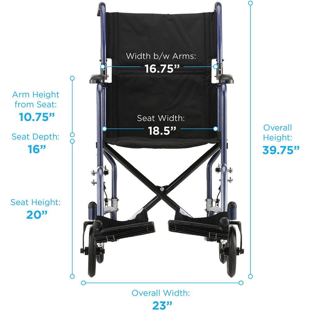 Nova 19 Inch Steel Transport Chair w/ Aluminum Footrests