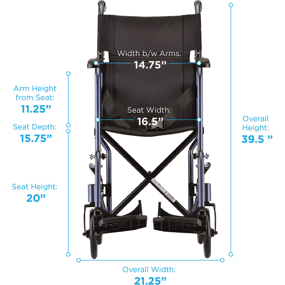 Nova 17" Lightweight Transport Chair with Fixed Arms