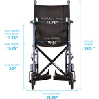 Nova 17" Lightweight Transport Chair with Fixed Arms