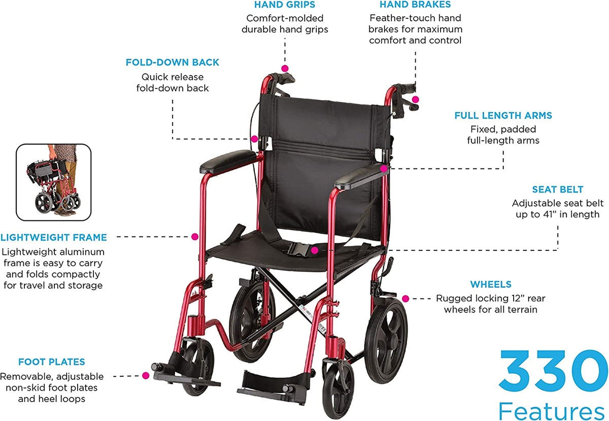 Nova 330 12" Wheel Transport Wheelchair