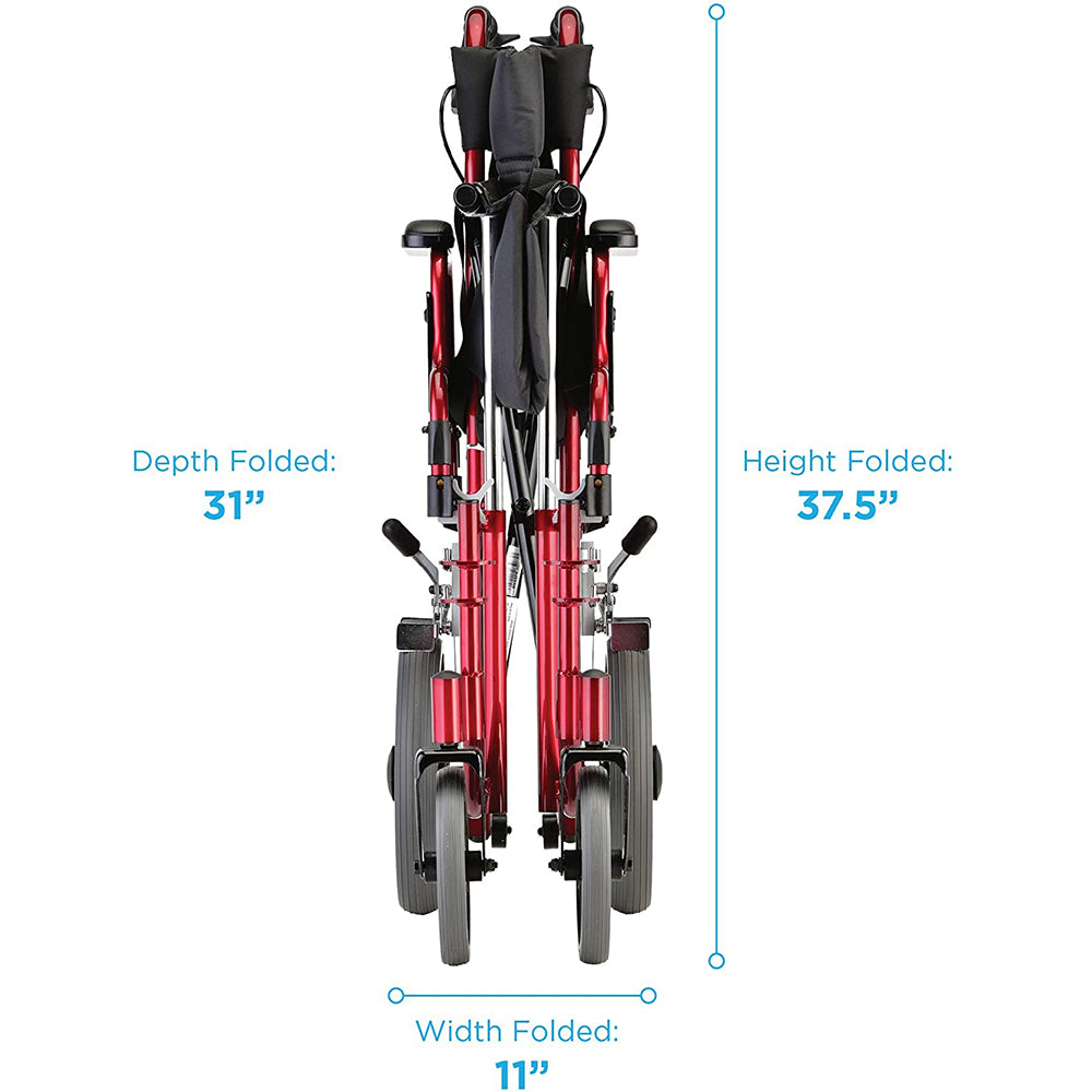 Nova Medical 22 Inches Heavy Duty Transport Chair, 12" Rear Wheels