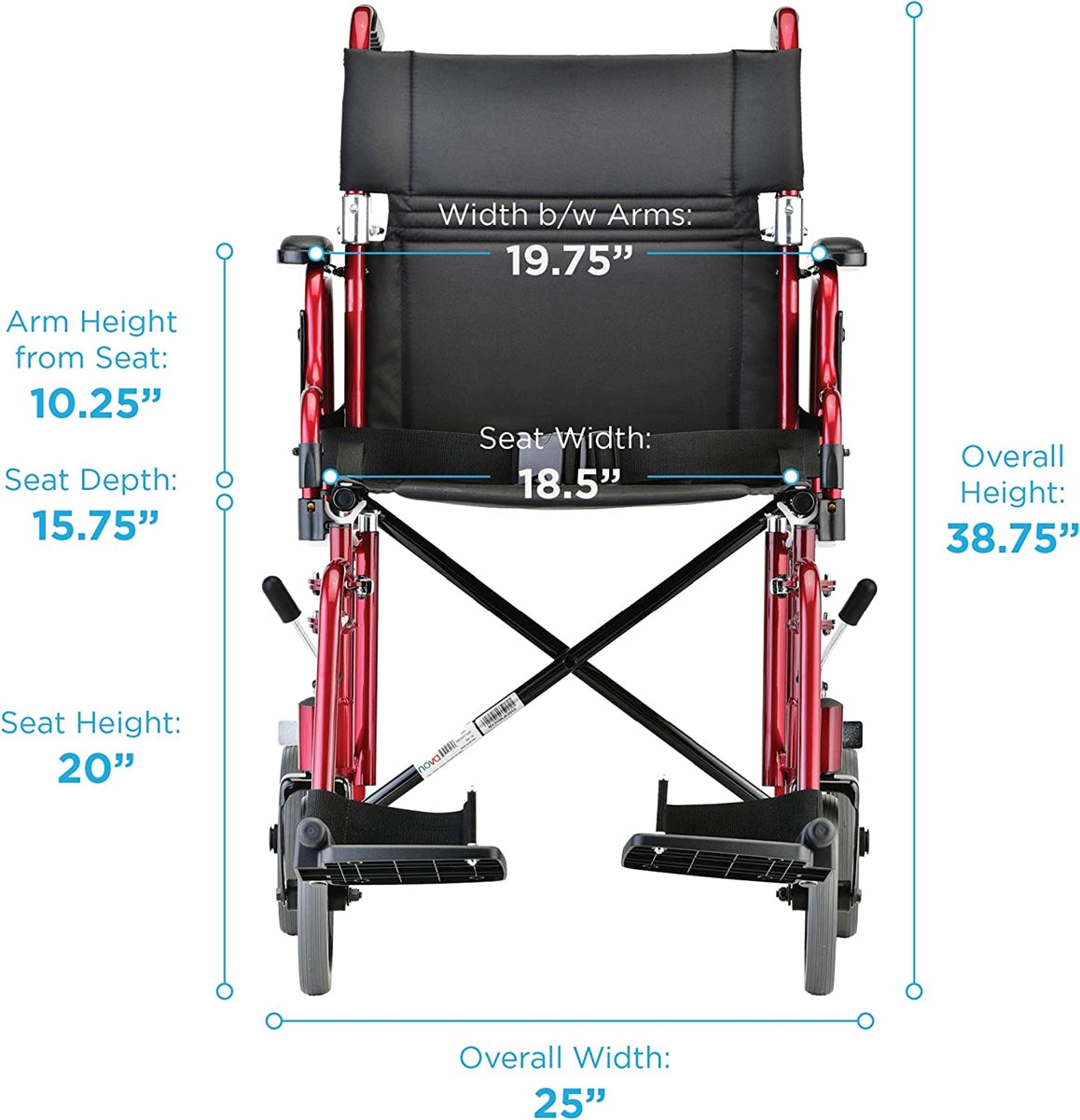 NOVA Lightweight Transport Chair w/ Removable & Flip Up Arms
