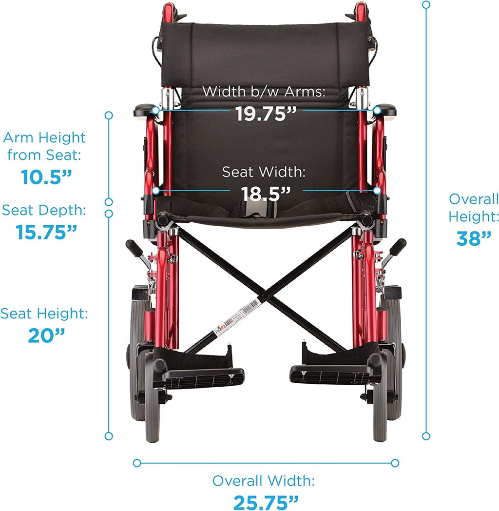 Nova Medical Lightweight Transport Chair with 12" Rear Wheels