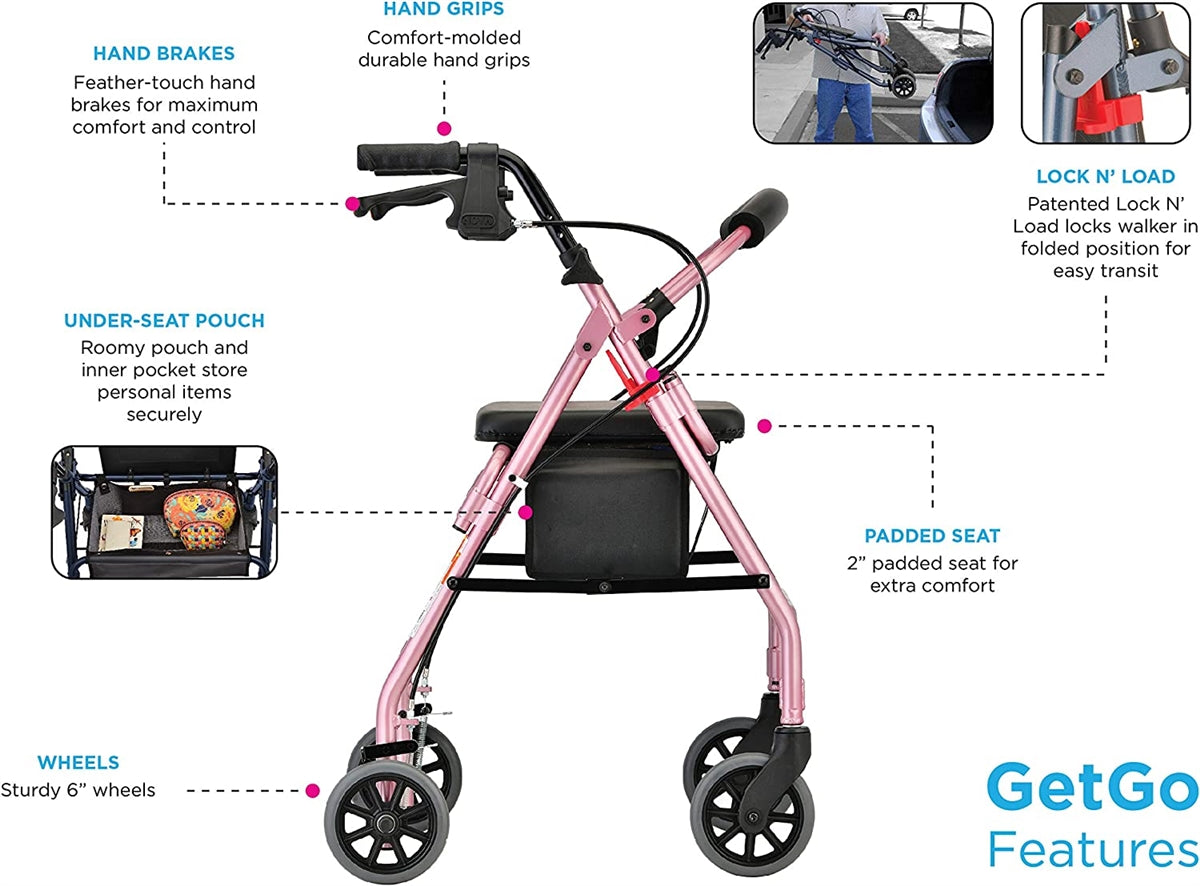 Nova Medical GetGo Classic Folding Lightweight Rollators with 6" Wheels