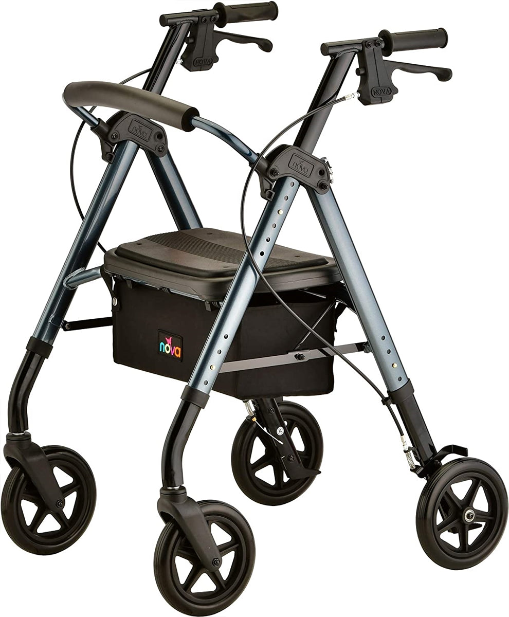 Nova Medical Star DX Rollator Walker with Wide Padded Seat & 8” Wheels
