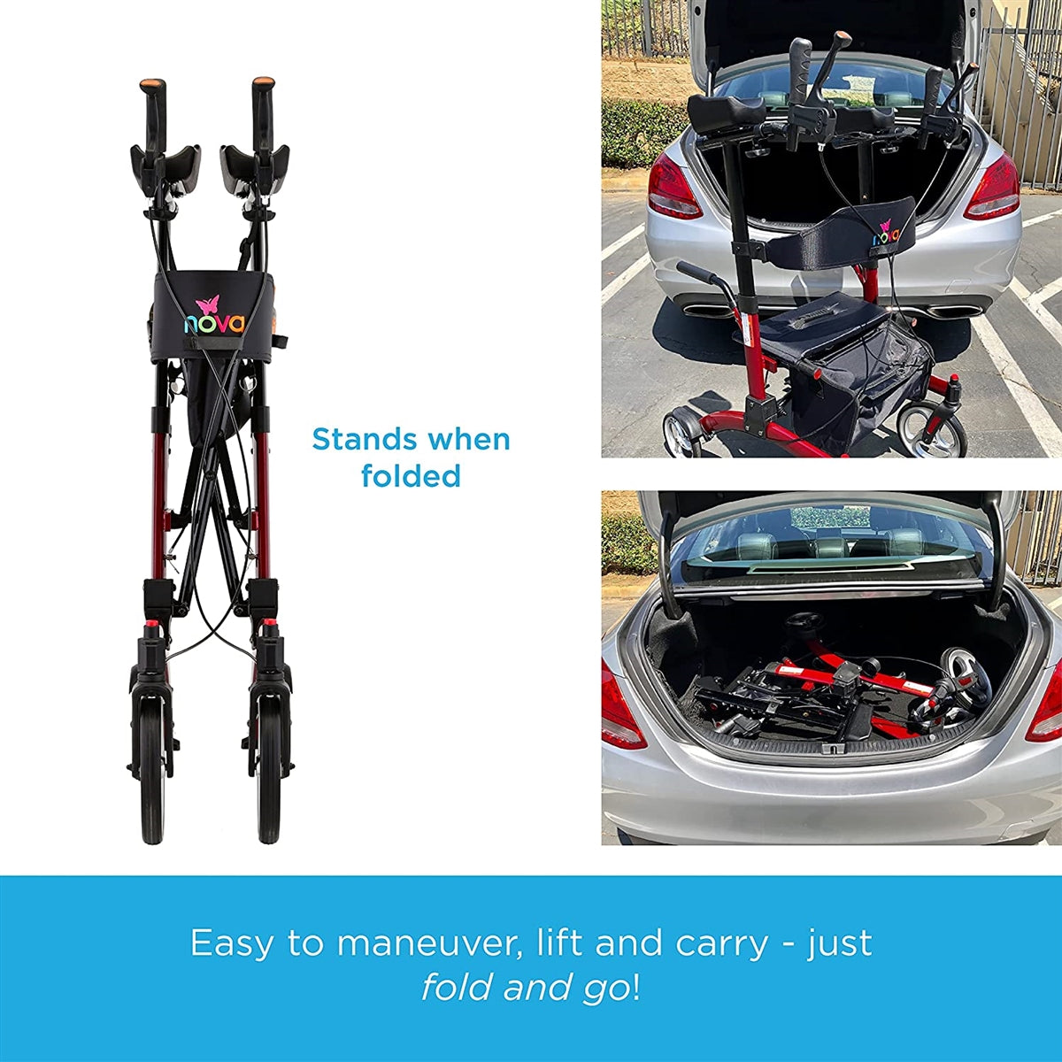 Nova Dragon Fold n’ Go Rise UP Rollator, Upright Standing Walker