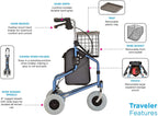 NOVA Traveler 3 Wheel Rollator Walker, All Terrain 8" Wheels