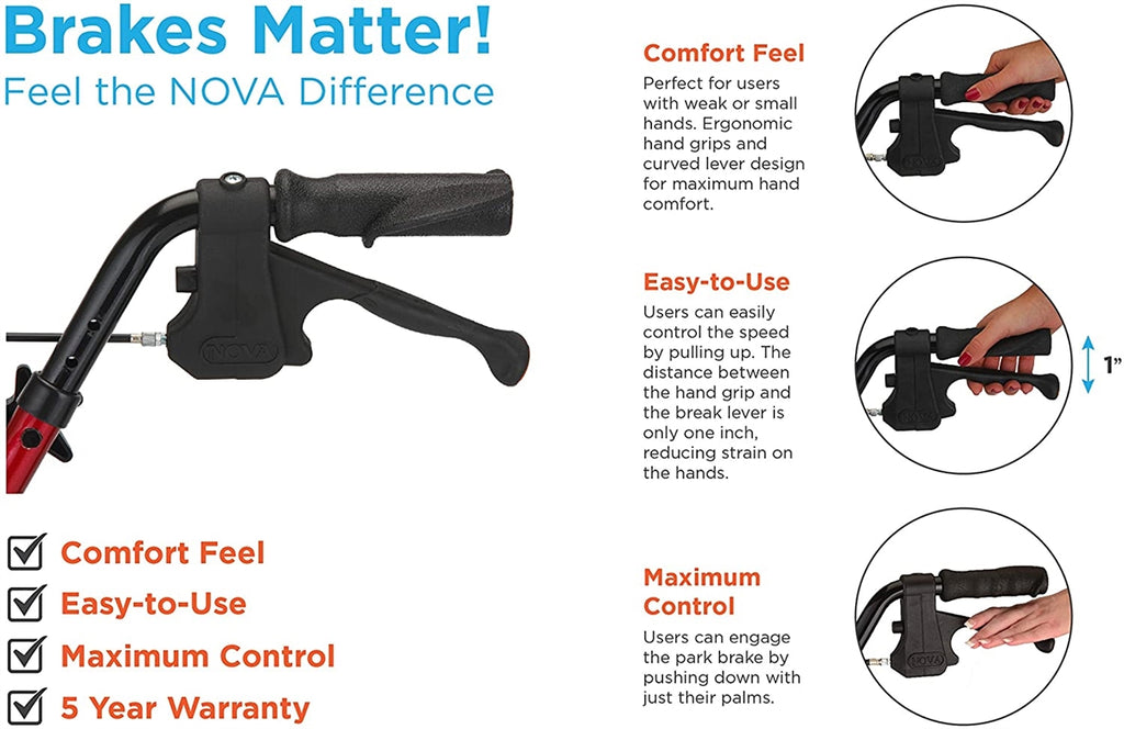 NOVA Traveler 3 Wheel Rollator Walker, All Terrain 8" Wheels