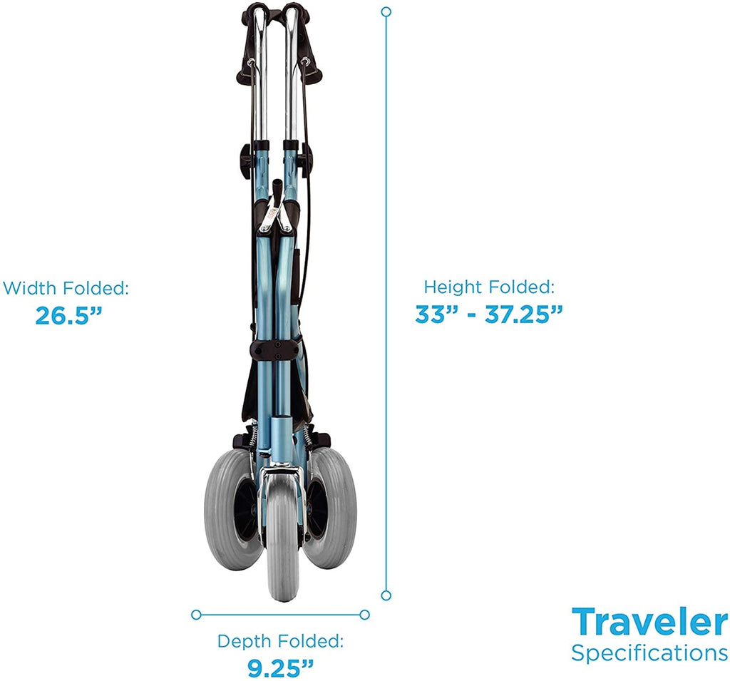 NOVA Traveler 3 Wheel Rollator Walker, All Terrain 8" Wheels
