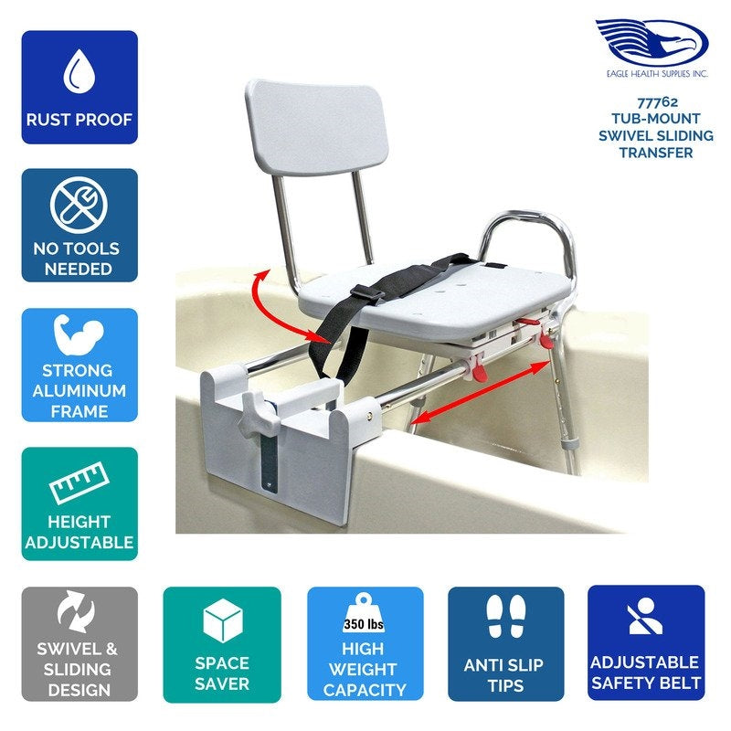 Eagle Health 77762 - Tub-Mount Swivel Sliding Transfer Bench