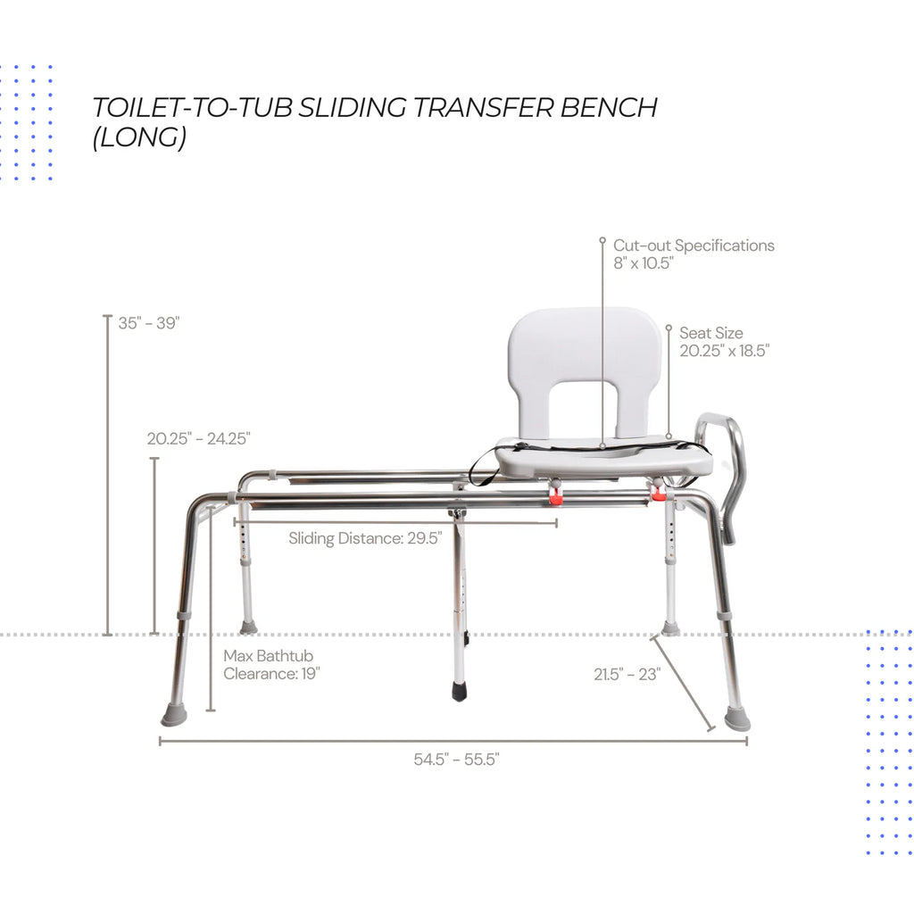 Eagle Health 77963 - Toilet-to-Tub Sliding Transfer Bench (Long)