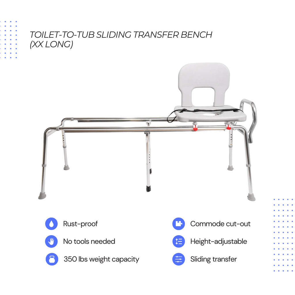 Eagle Health 77993 - Toilet-to-Tub Sliding Transfer Bench (XXLong)