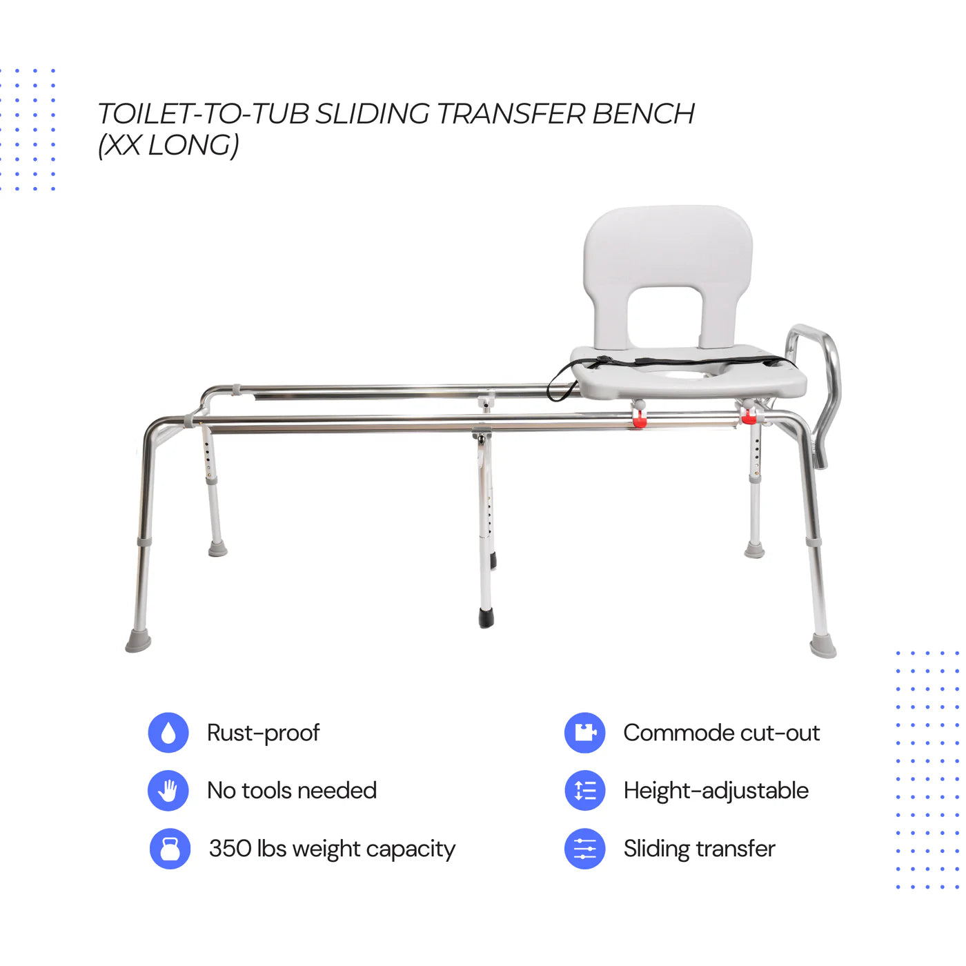 Eagle Health 77993 - Toilet-to-Tub Sliding Transfer Bench (XXLong)