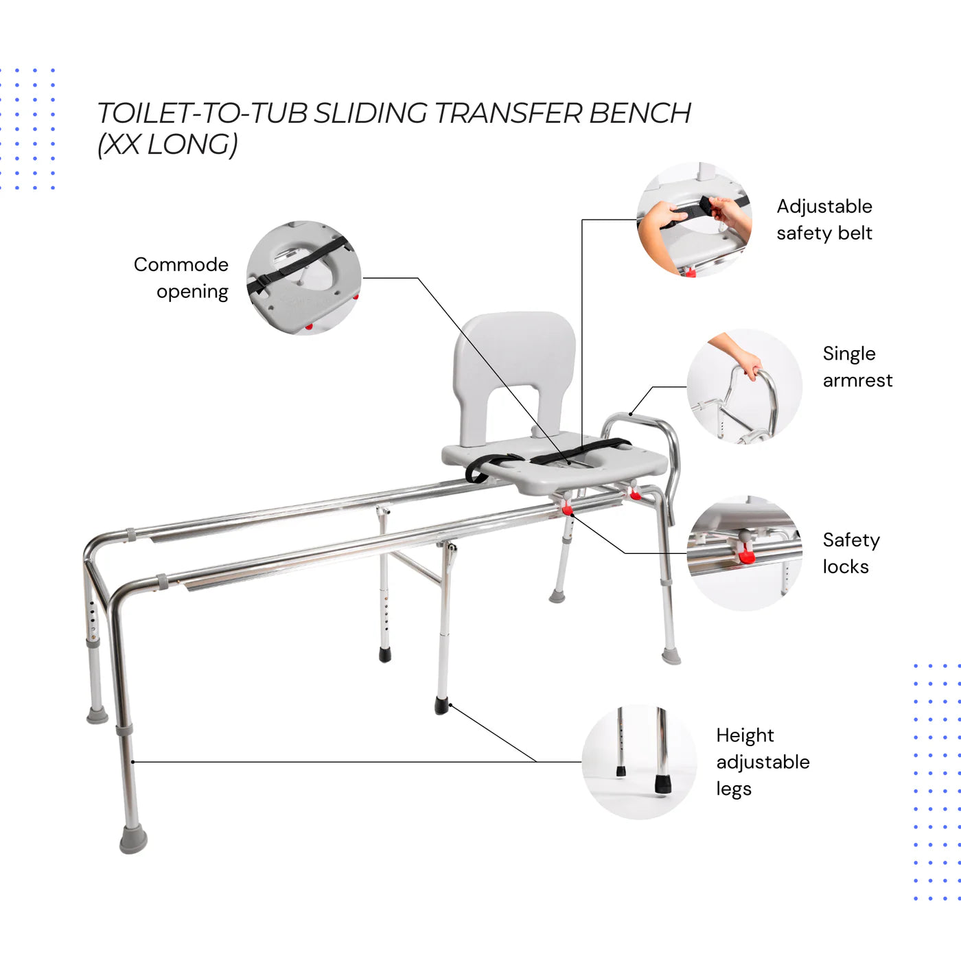 Eagle Health 77993 - Toilet-to-Tub Sliding Transfer Bench (XXLong)