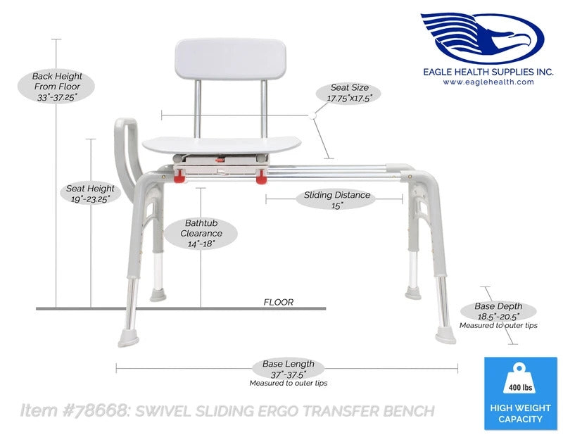 Eagle Health 78668 - Swivel & Sliding Ergo Transfer Bench, Tool Free