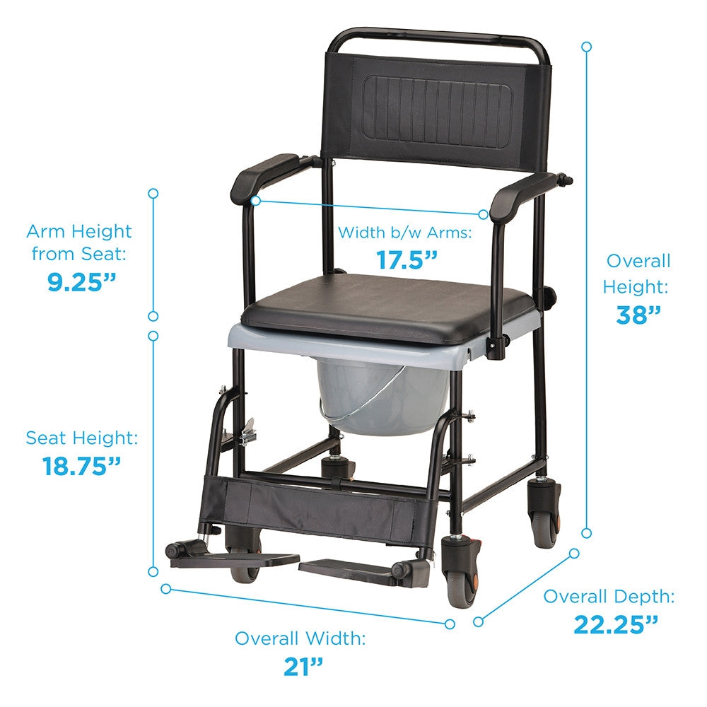 Nova Drop-Arm Transport Chair Commode