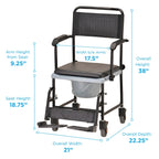 Nova Drop-Arm Transport Chair Commode