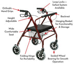 Drive Medical Go-Lite Bariatric Steel Rollator, 500lb Cap.
