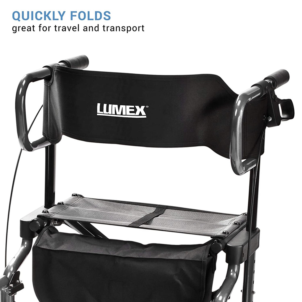 Lumex HybridLX 2-in-1 Rollator Walker & Transport Wheelchair, Large 6" Wheels