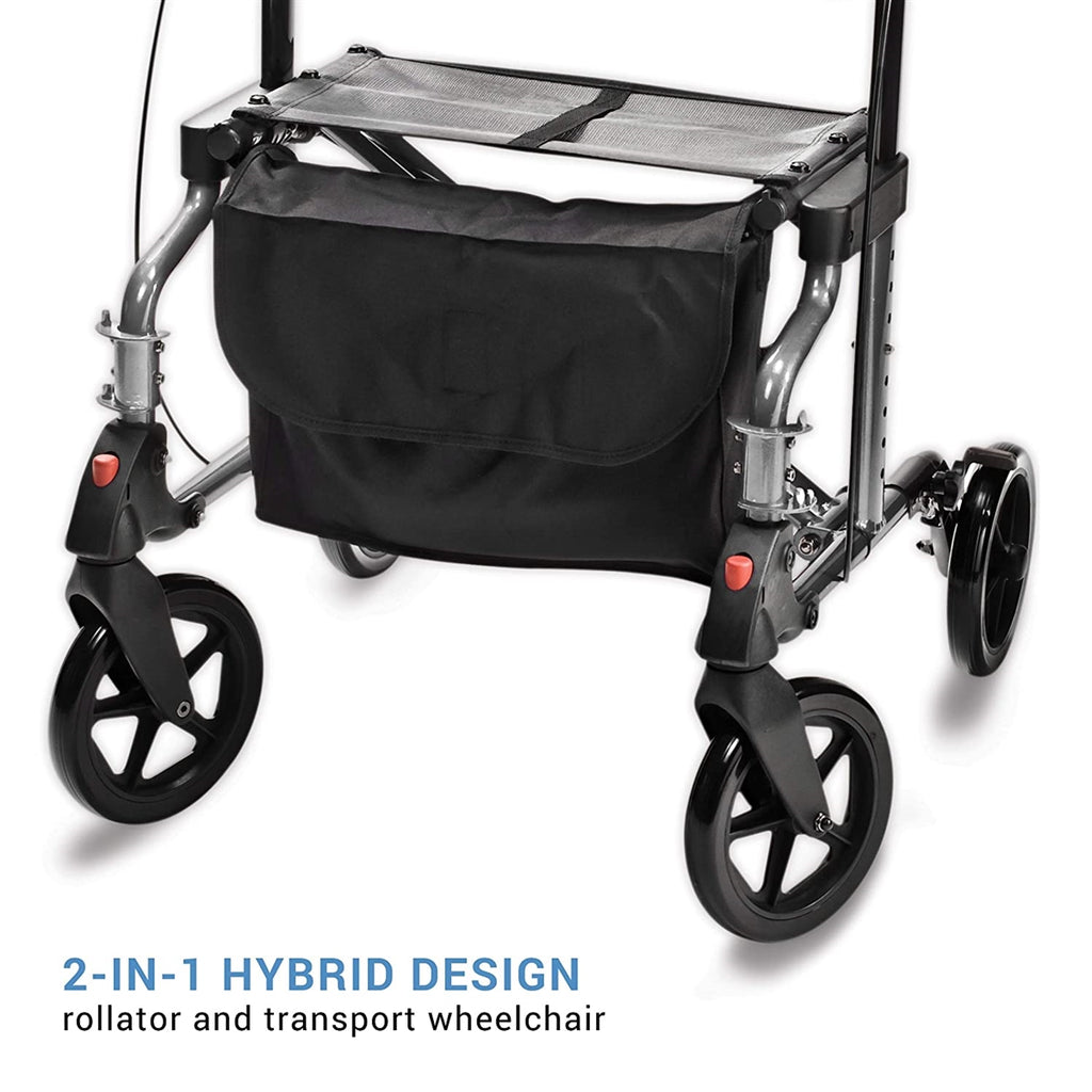 Lumex HybridLX 2-in-1 Rollator Walker & Transport Wheelchair, Large 6" Wheels