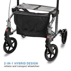 Lumex HybridLX 2-in-1 Rollator Walker & Transport Wheelchair, Large 6" Wheels