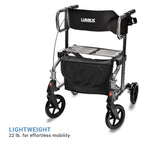 Lumex HybridLX 2-in-1 Rollator Walker & Transport Wheelchair, Large 6" Wheels