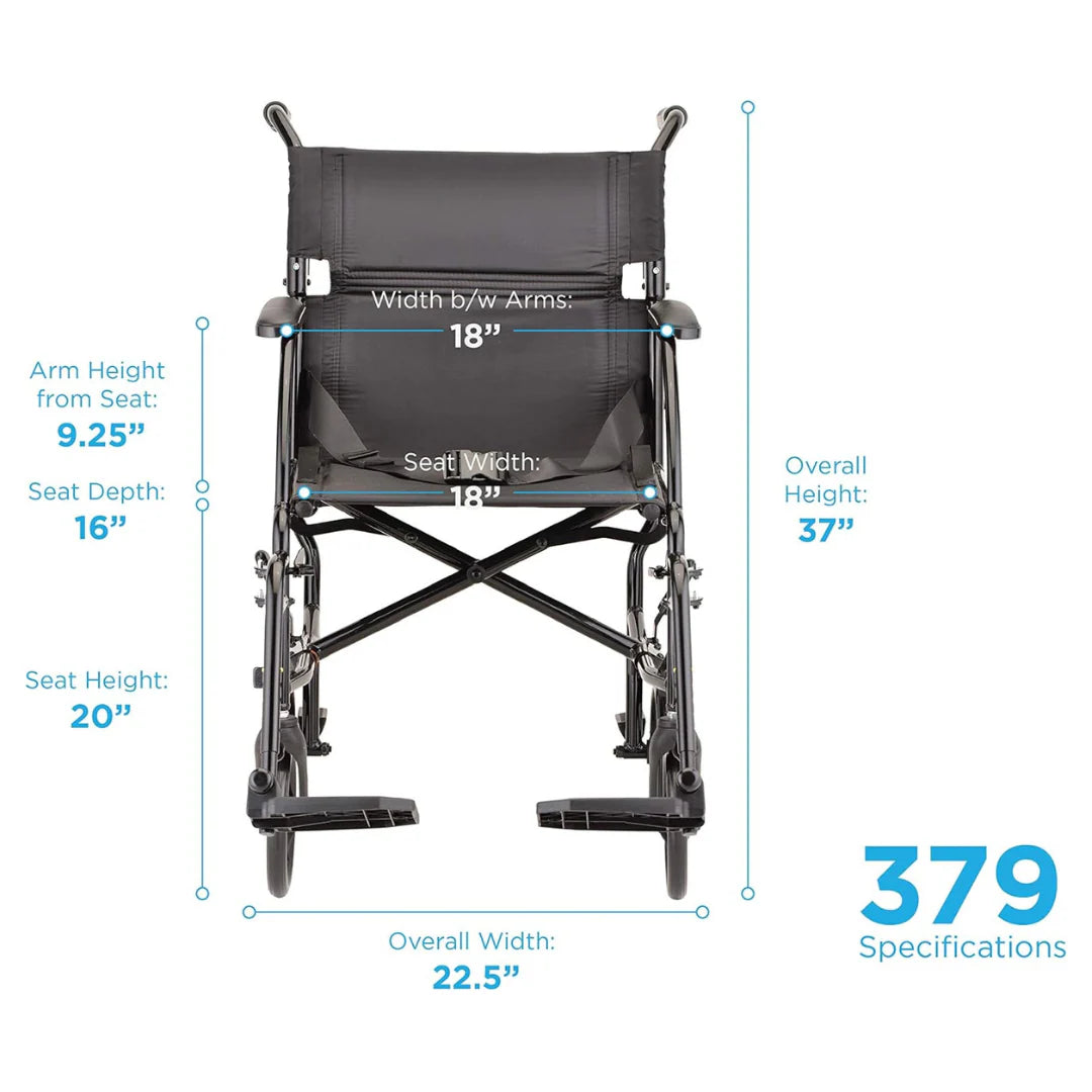 Nova Ultra Lightweight Transport Chair - 19" with Swing Away Footrest