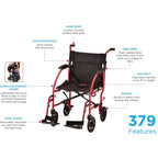 Nova Ultra Lightweight Transport Chair - 19" with Swing Away Footrest