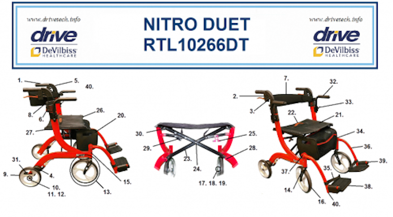 Drive Euro Style Nitro Duet Combination Rollator and Transport Chair