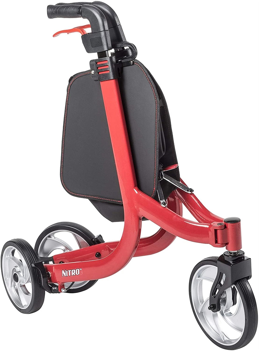 Drive Medical Nitro 3 Euro-Style Rollator Walker with Wheels, Red