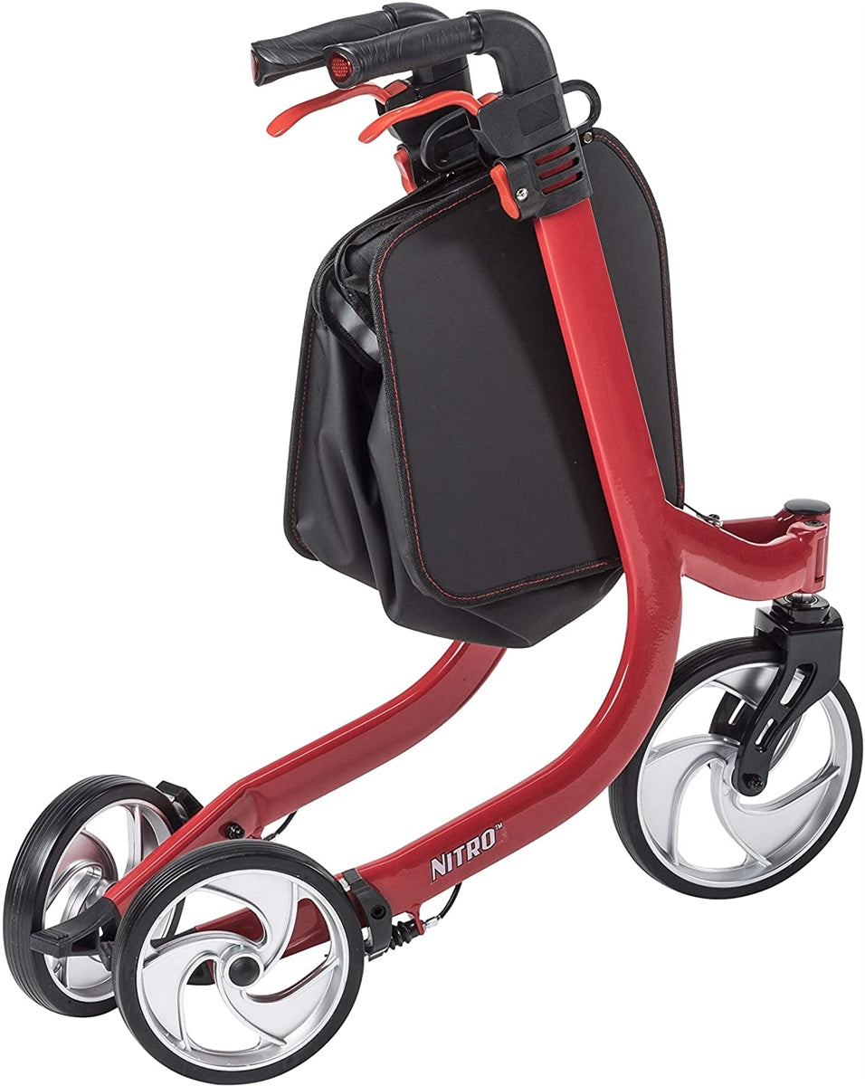 Drive Medical Nitro 3 Euro-Style Rollator Walker with Wheels, Red
