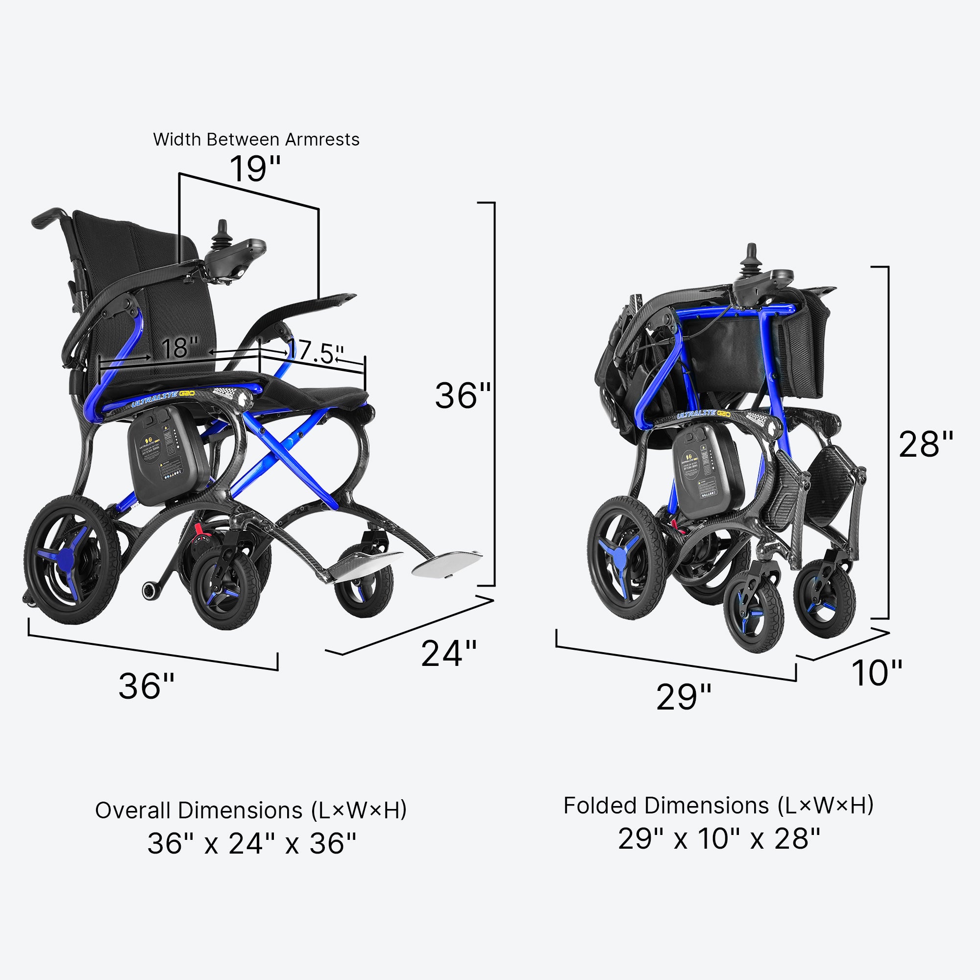 Forcemech Ultralite G20 Carbon Fiber Folding Power Wheelchair 25lbs