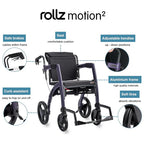 Rollz Motion 2 Rollator & Transport Chair in One