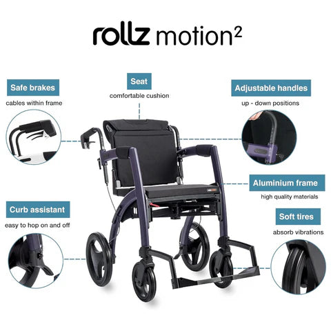 Rollz Motion 2 Rollator & Transport Chair in One